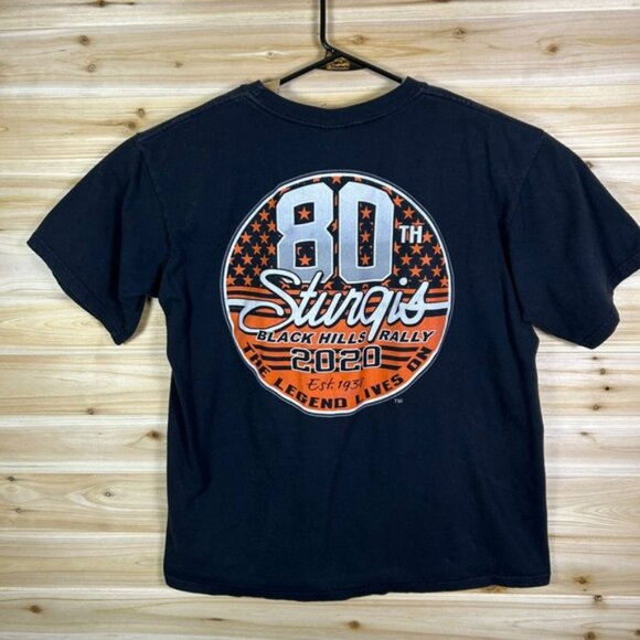 Sturgis 2020 80th Black Hills Rally Motorcycle  Black T Shirt Large Hot Leathers - Picture 4 of 8